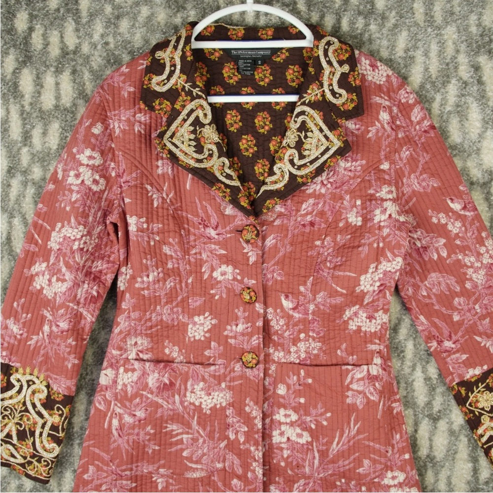 The J. Peterman Company Quilted Coat Jacket Womens Small Floral Embroidered EUC - Picture 3 of 16